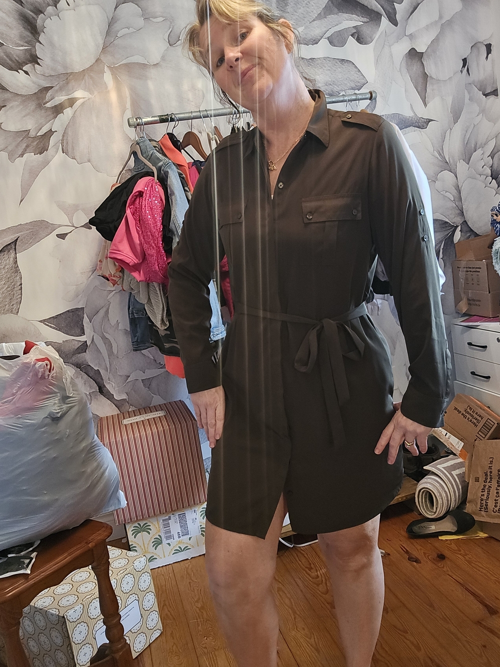 Express Olive Green Shirt Dress